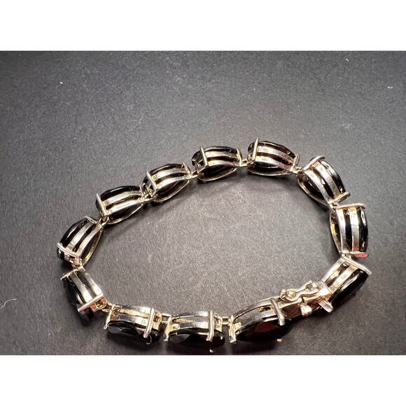 Black spinel Estate sterling silver tennis bracelet 7.5 inches - Picture 5 of 16